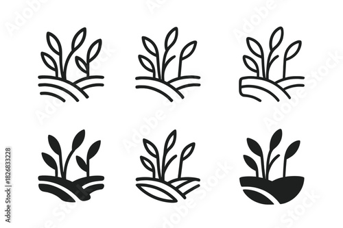 Soil Regeneration Icons. Soil regeneration techniques. Icon set. Set Logo of soil regeneration techniques: composting. harmonious logo variations of the same