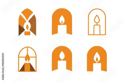 Eerie Horror Logos. A scene from a horror movie with eerie, dim lighting. Icon set. Set Logo of a horror movie scene with eerie, dim lighting: candlelight