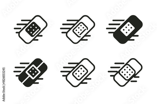 Healing Patch Logos. Plaster patch. Icon set. Set Logo of Plaster patch: adhesive patch with motion lines representing healing speed. harmonious logo