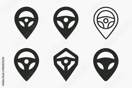 Driving Logo Variations. Driving. Icon set. Set Logo of Driving: GPS Pin. harmonious logo variations of the same emblematic concept, each with different