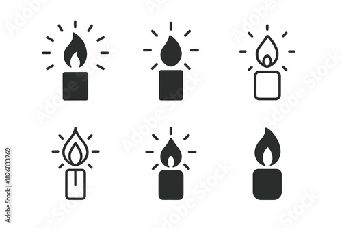 Candle Light Logos. Candle Light. Icon set. Set Logo of Candle Light: flame symbol with aura. harmonious logo variations of the same emblematic concept, each