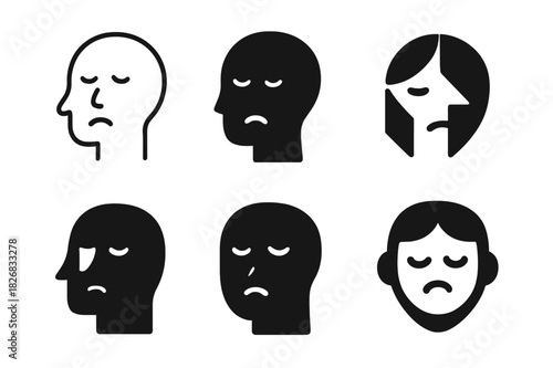 Emotional Exhaustion Logos. Emotional exhaustion. Icon set. Set Logo of emotional exhaustion: tired face silhouette. harmonious logo variations of the same