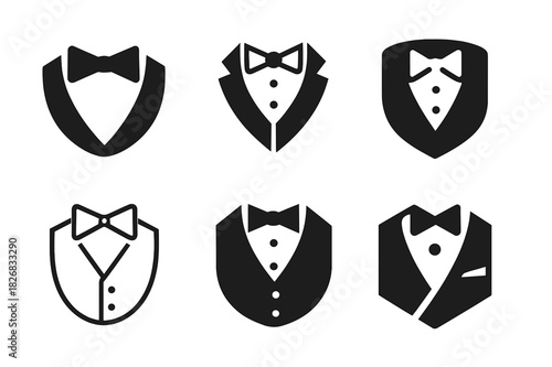 Suit Logo Variations. Wearing suit. Icon set. Set Logo of wearing suit: full-body silhouette in suit with briefcase. harmonious logo variations of the same