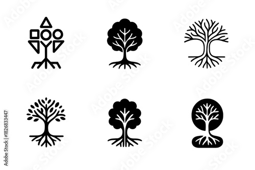 Age-Inclusive Logo Variations. Age-Inclusive Marketing. Icon set. Set Logo of Age-Inclusive Marketing: tree with roots and branches symbolizing generations.