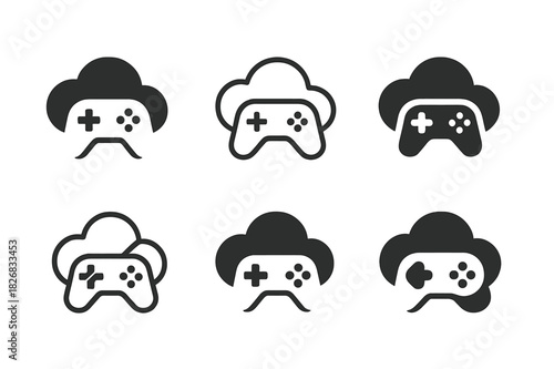 Multiplayer Logo Variations. Online multiplayer. Icon set. Set Logo of online multiplayer: cloud gaming interface with controller. harmonious logo variations