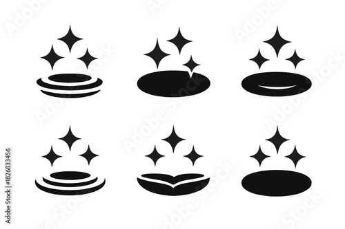 Glimmering Water Logos. Glimmering water. Icon set. Set Logo of glimmering water: light reflecting ripples. harmonious logo variations of the same emblematic