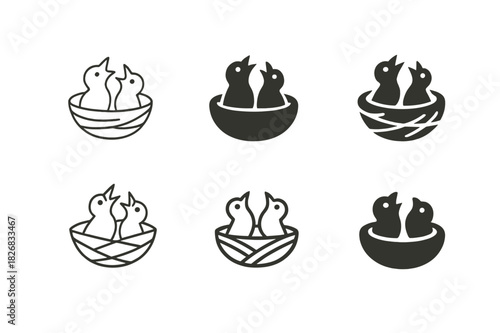 Nest Logo Variations. Nest. Icon set. Set Logo of nest: ant nest mound with tunnel cross-section. harmonious logo variations of the same emblematic concept,