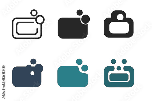 Soap Logo Variations. Hand soap bar. Icon set. Set Logo of hand soap bar: rectangular soap with bubbles. harmonious logo variations of the same emblematic