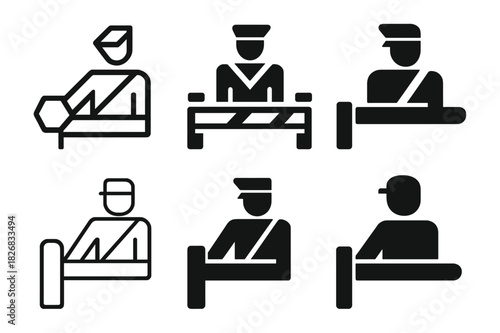 Trade Barrier Icons. Trade barriers. Icon set. Set Logo of Trade barriers: Customs checkpoint. harmonious logo variations of the same emblematic concept
