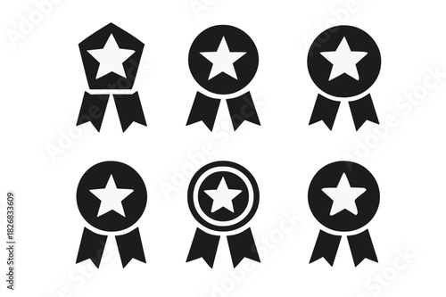 Top Performer Icons. Top performer award. Icon set. Set Logo of top performer award: ribbon with star. harmonious logo variations of the same emblematic