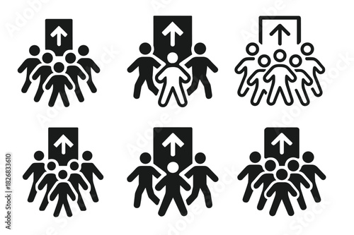Emergency Evacuation Icons. Emergency evacuation of large groups in high-risk environments. Icon set. Set Logo of emergency evacuation of large groups in