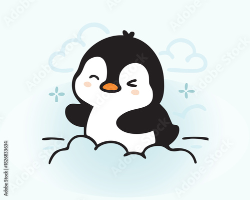 Glacial north pole penguin illustration Hand Draw Art