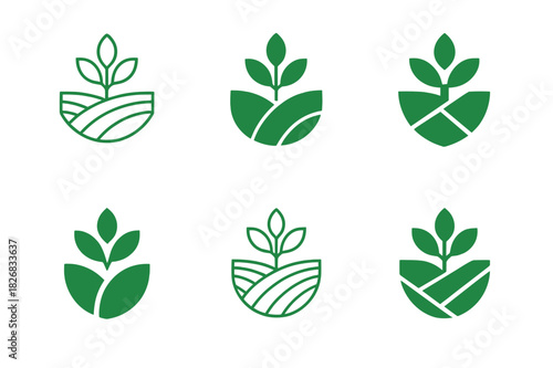 Agricultural Innovation Logos. Agricultural Innovation. Icon set. Set Logo of Agricultural Innovation: smart farm field grid. harmonious logo variations of the