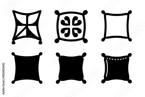 Pillow Icon Variations. Pillows and cushions. Icon set. Set Logo of pillows and cushions: decorative tassel pillow. harmonious logo variations of the same