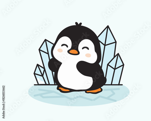 Glacial north pole penguin illustration Hand Draw Art