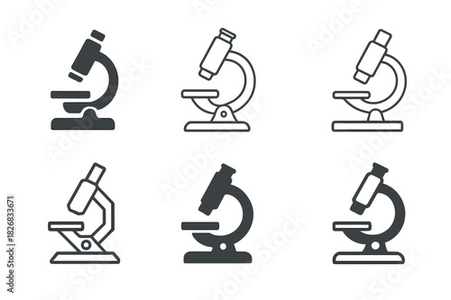 Science Logo Variations. Science experiment setup. Icon set. Set Logo of science experiment setup: microscope and sample slide. harmonious logo variations of
