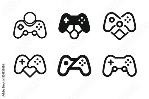 Multiplayer Logo Variations. Online multiplayer. Icon set. Set Logo of online multiplayer: connected game controllers. harmonious logo variations of the same