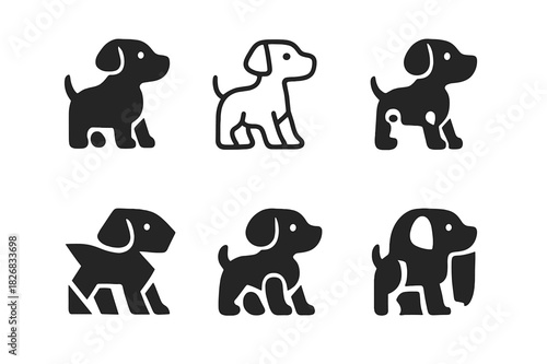 Autonomous Robots Logos. Autonomous robots in daily life. Icon set. Set Logo of autonomous robots in daily life: robotic pet. harmonious logo variations of the