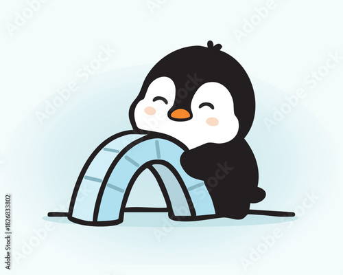 Glacial north pole penguin illustration Hand Draw Art