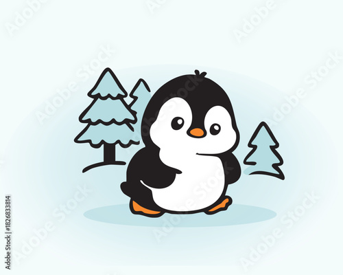 Glacial north pole penguin illustration Hand Draw Art