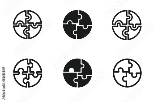Transformation Icon Set. Managing organizational change and transformation. Icon set. Set Logo of managing organizational change and transformation: puzzle