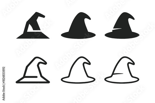 Scarecrow Hat Icons. Scarecrow Hat. Icon set. Set Logo of Scarecrow Hat: Bent Hat. harmonious logo variations of the same emblematic concept