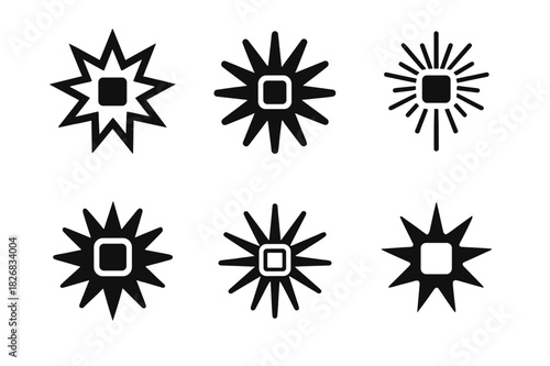 Diverse Logo Array. Magazine photography. Icon set. Set Logo of magazine photography: bold flash burst. harmonious logo variations of the same emblematic