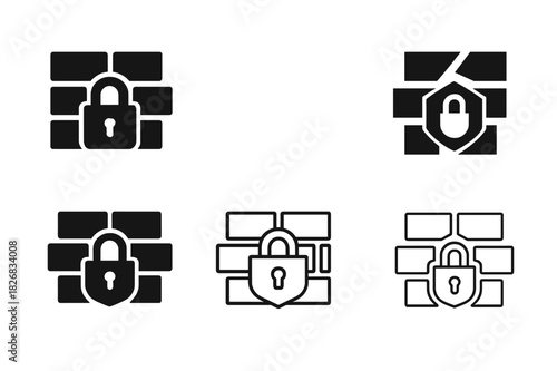 Secure Software Icons. Secure software development and coding practices. Icon set. Set Logo of secure software development and coding practices: firewall.