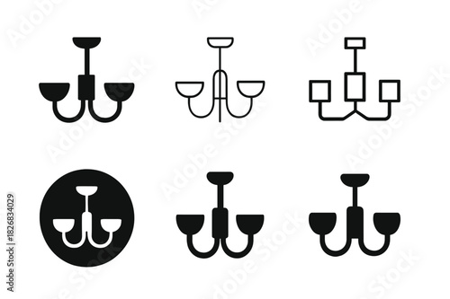 Chandelier Logo Variations. Artificial lighting. Icon set. Set Logo of chandelier. harmonious logo variations of the same emblematic concept (Filled