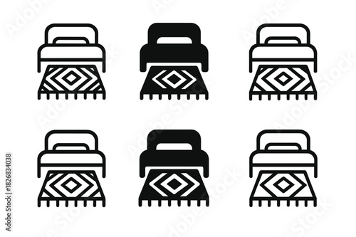 Rug Logo Variations. Rug Under Bed. Icon set. Set Logo of Rug Under Bed: Tucked Corners. harmonious logo variations of the same emblematic concept (Minimal