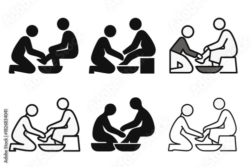 Cultural Hygiene Icons. Cultural approaches to hygiene. Icon set. Set Logo of cultural hygiene: ritual foot washing. harmonious logo variations of the same