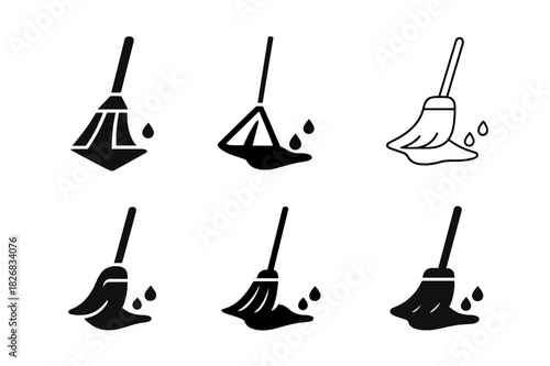 Wet Floor Icons. Mopping. Icon set. Set Logo of wet floor symbol. harmonious logo variations of the same emblematic concept (Symmetrical form, Abstract