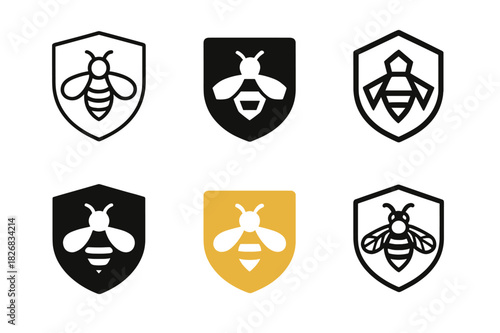 Honeybee Icon Variations. Protecting pollinators. Icon set. Set Logo of protecting pollinators: Honeybee. harmonious logo variations of the same emblematic
