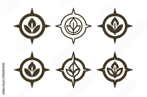 Therapeutic Logo Variations. Therapeutic journeys. Icon set. Set Logo of Therapeutic journeys: Healing compass. harmonious logo variations of the