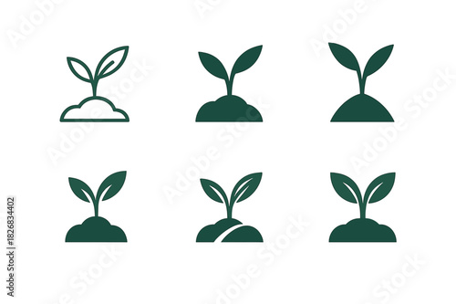 Grassland Logo Variations. Grassland rehabilitation. Icon set. Set Logo of grassland rehabilitation: Grass sprouting from soil. harmonious logo variations of