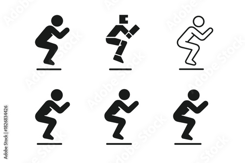 Plyometrics Logo Variations. plyometrics. Icon set. Set Logo of plyometrics: jump squat representation. harmonious logo variations of the same emblematic