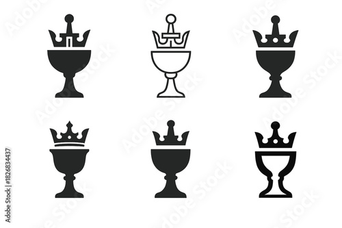 King Arthur Emblem Set. King Arthur's legends. Icon set. Set Logo of King Arthur's legends: Holy Grail. harmonious logo variations of the same emblematic