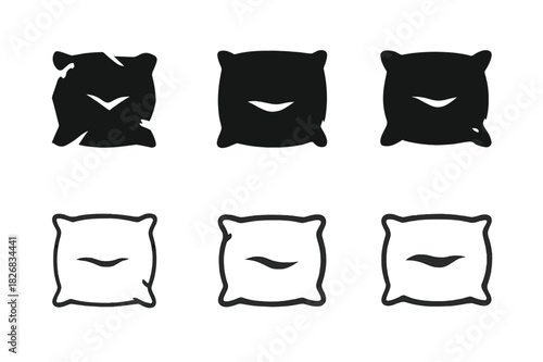 Ragged Pillow Icons. ragged pillow. Icon set. Set Logo of ragged pillow: resting head indentation on pillow. harmonious logo variations of the same emblematic