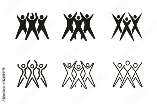 Dance Group Logos. Dance group performances and ensembles. Icon set. Set Logo of dance group: formation choreography symbol. harmonious logo variations of the