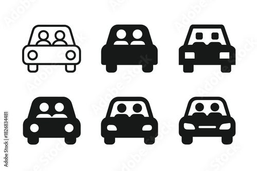 Travel Logo Variations. Traveling together. Icon set. Set Logo of two people in a car. harmonious logo variations of the same emblematic concept (Minimal