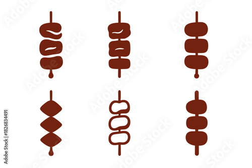 Tender Meats Logos. tender meats. Icon set. Set Logo of tender meats: meat skewer illustration. harmonious logo variations of the same emblematic concept, each