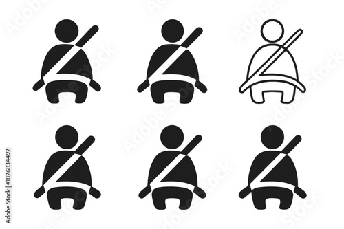 Seatbelt Logo Variations. Driver. Icon set. Set Logo of Driver: Seatbelt Fastened. harmonious logo variations of the same emblematic concept (Negative space,