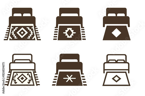 Rug Logo Variations. Rug Under Bed. Icon set. Set Logo of Rug Under Bed: Tucked Corners. harmonious logo variations of the same emblematic concept (Minimal
