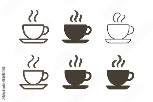 Caffeinated Drink Logos. Caffeinated Drinks. Icon set. Set Logo of Caffeinated Drinks: Cappuccino Cup. harmonious logo variations of the same emblematic