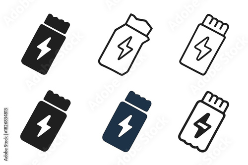 Sports Nutrition Icons. Sports nutrition. Icon set. Set Logo of Sports nutrition: Measuring scoop. harmonious logo variations of the same emblematic concept