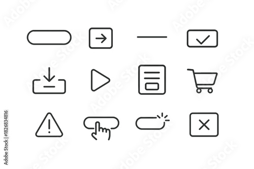 Call-To-Action Icons. Call-to-action elements. Line icon set of call-to-action elements: button, icon button, link, form submit, download icon, play icon,