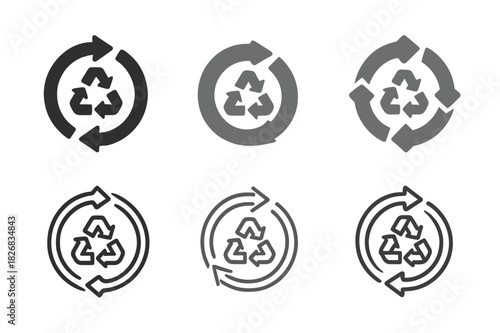 Circular Economy Logos. Circular economy and waste reduction initiatives. Icon set. Set Logo of circular economy: product life cycle. harmonious logo