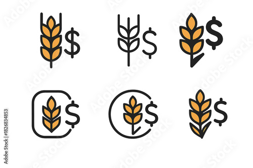Agricultural Trade Logos. Trade in agricultural products and commodities. Icon set. Set Logo of trade in agricultural products and commodities: wheat and