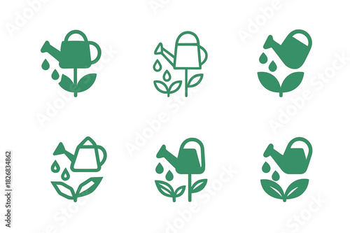 Community Garden Logos. community gardens. Icon set. Set Logo of community gardens: watering can. harmonious logo variations of the same emblematic concept,