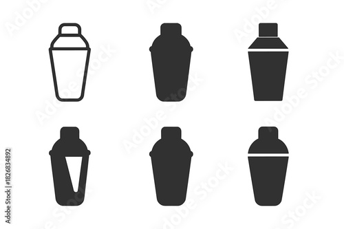 Cocktail Mixing Logos. Cocktail mixing. Icon set. Set Logo of cocktail mixing: cocktail shaker. harmonious logo variations of the same emblematic concept